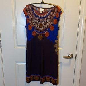 Donna Morgan Brown and Orange Print Cap Sleeve Dress